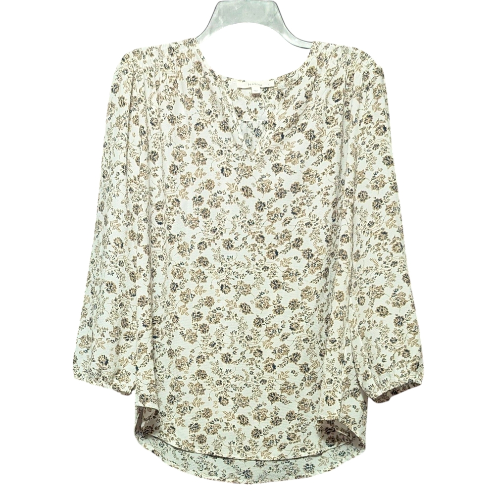 Fun 2 Fun Cream and Brown Floral Blouse